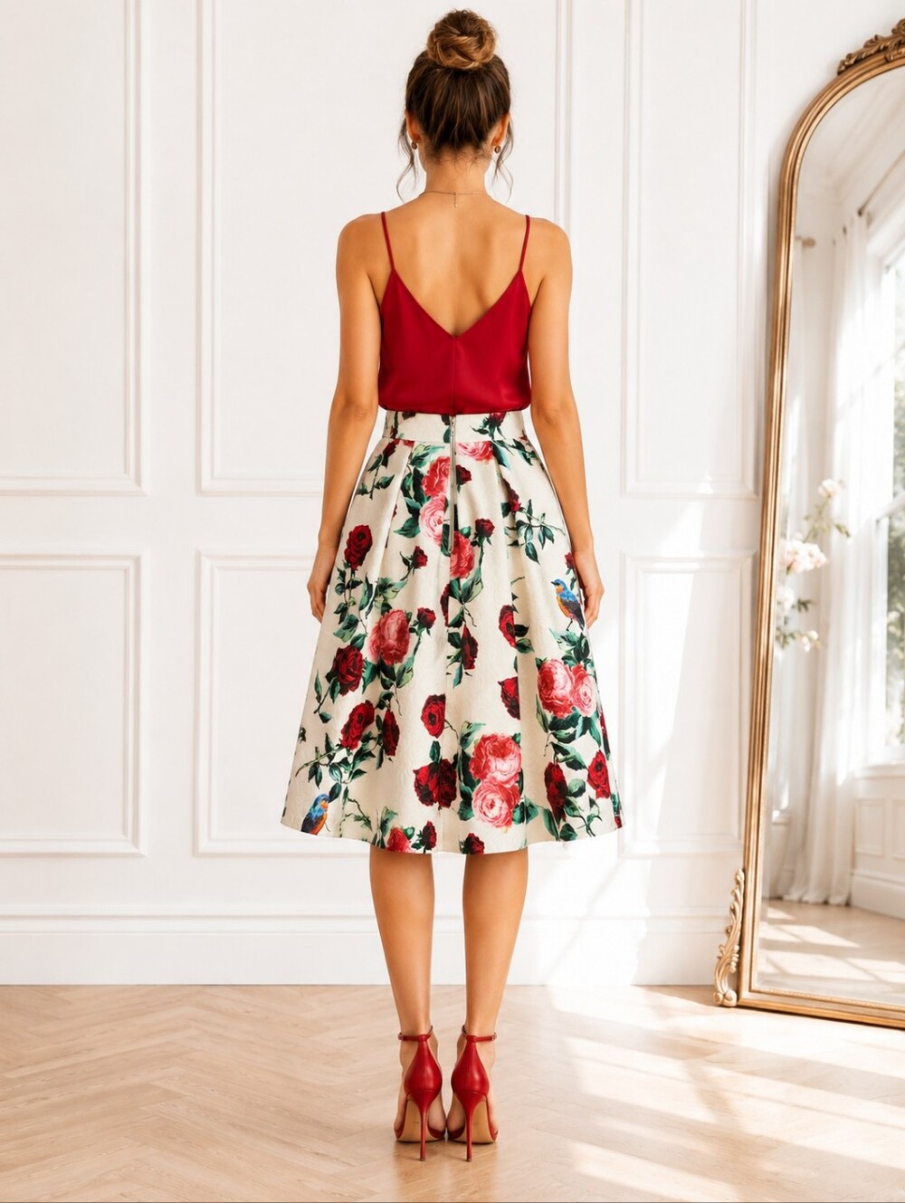 Forever 21 Floral Brocade A-Line Midi Skirt | Romantic Rose Print | Size Small - Picture 2 of 8